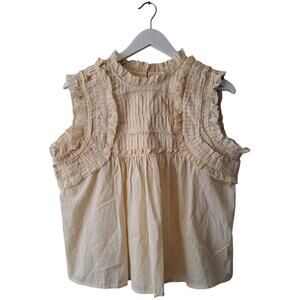 NWT Calypso St. Barth Pleated Ruffle Trim Cotton Blouse Top Cream Women's Size M